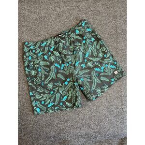 Reef Mens Board Shorts Tropical Floral Swim Trunks Black Teal Green‎ Size M